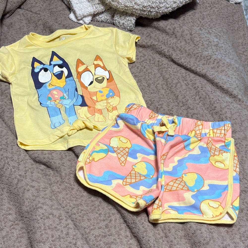 Yellow Cartoon Character T-Shirt and Ice Cream Shorts Set